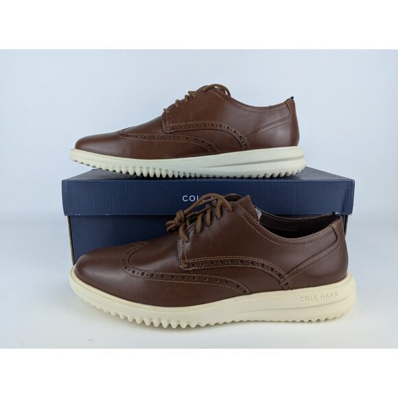 Cole Haan Grand+ Wingtip Leather Oxford British Tan Dress Shoe Men\'s Size 10 NIB